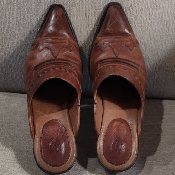 Ariat Juliette Brown Leather Mules with Whipstitch SIZE 6.5 B - Picture 3 of 10